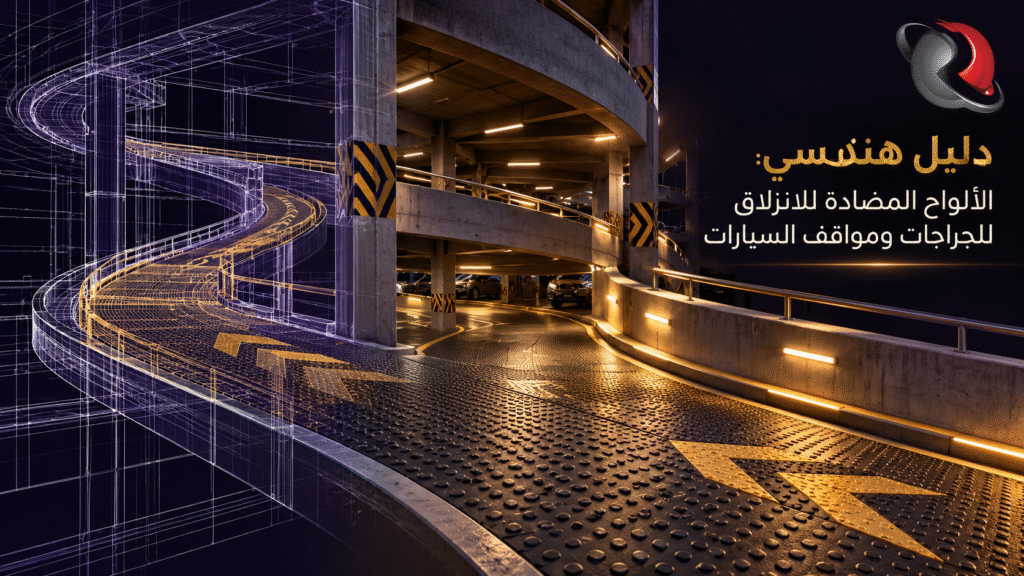مخطط هندسي يوضح استخدام الألواح المضادة للانزلاق للجراجات المتعددة الطوابق