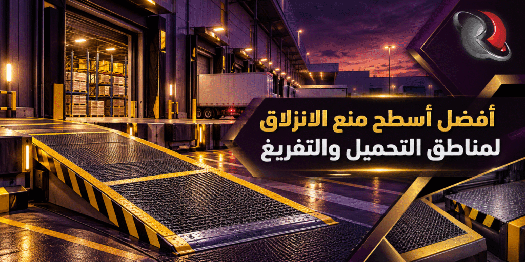 تركيب أسطح منع الانزلاق لمناطق التحميل والتفريغ في مستودع لوجستي حديث