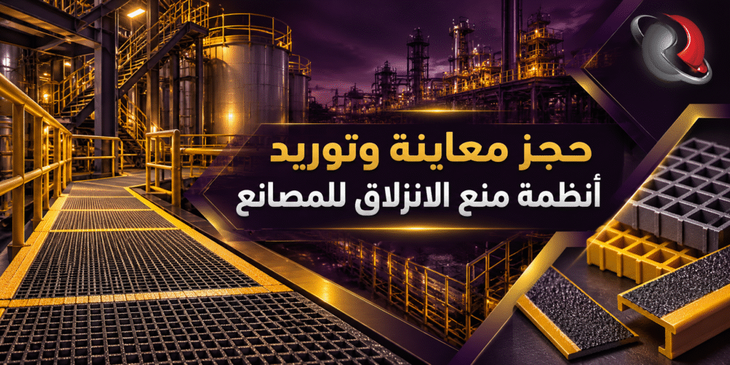 فريق هندسي يفحص أرضيات مصنع لتقييم وتوريد أنظمة منع الانزلاق