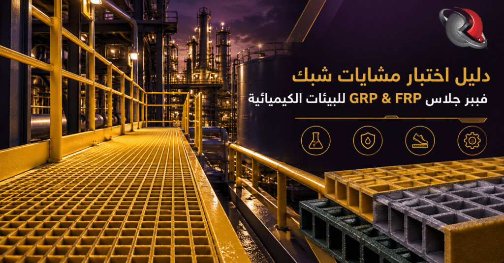 مشايات شبك فيبر جلاس grp& frp مركبة في منشأة صناعية كيميائية