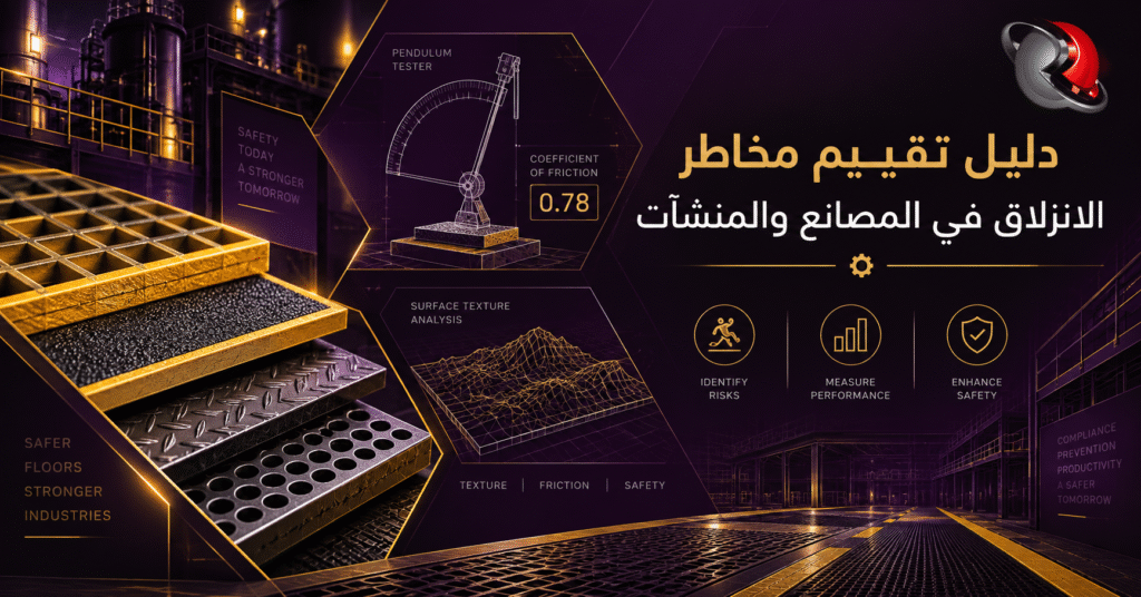 مهندس سلامة وصحة مهنية يجري تقييم مخاطر الانزلاق في المصانع على خط إنتاج صناعي